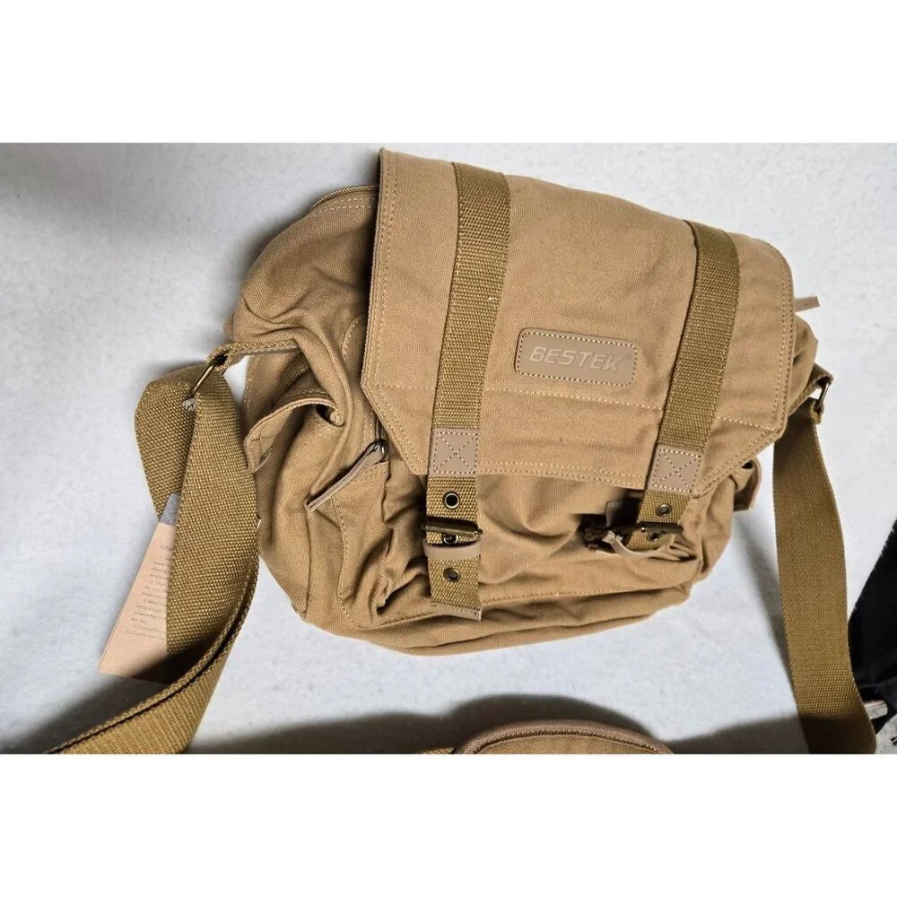 Bestek Canvas Messenger Bag For Cameras W/ Adjustable Strap & Buckles Khaki‎